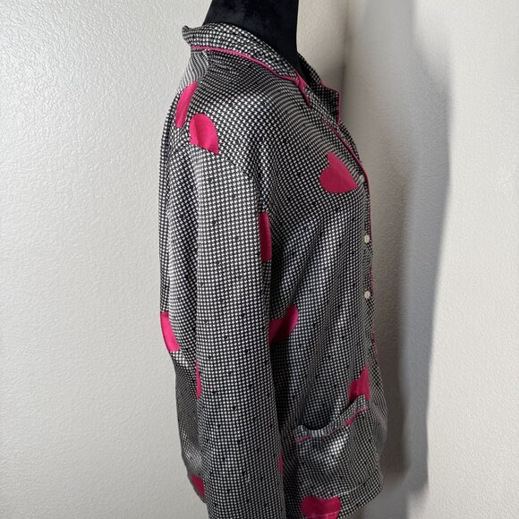 Victorias Secret L/G Black & White Houndstooth Pajama Set With Pink Heart Accent - Picture 9 of 9